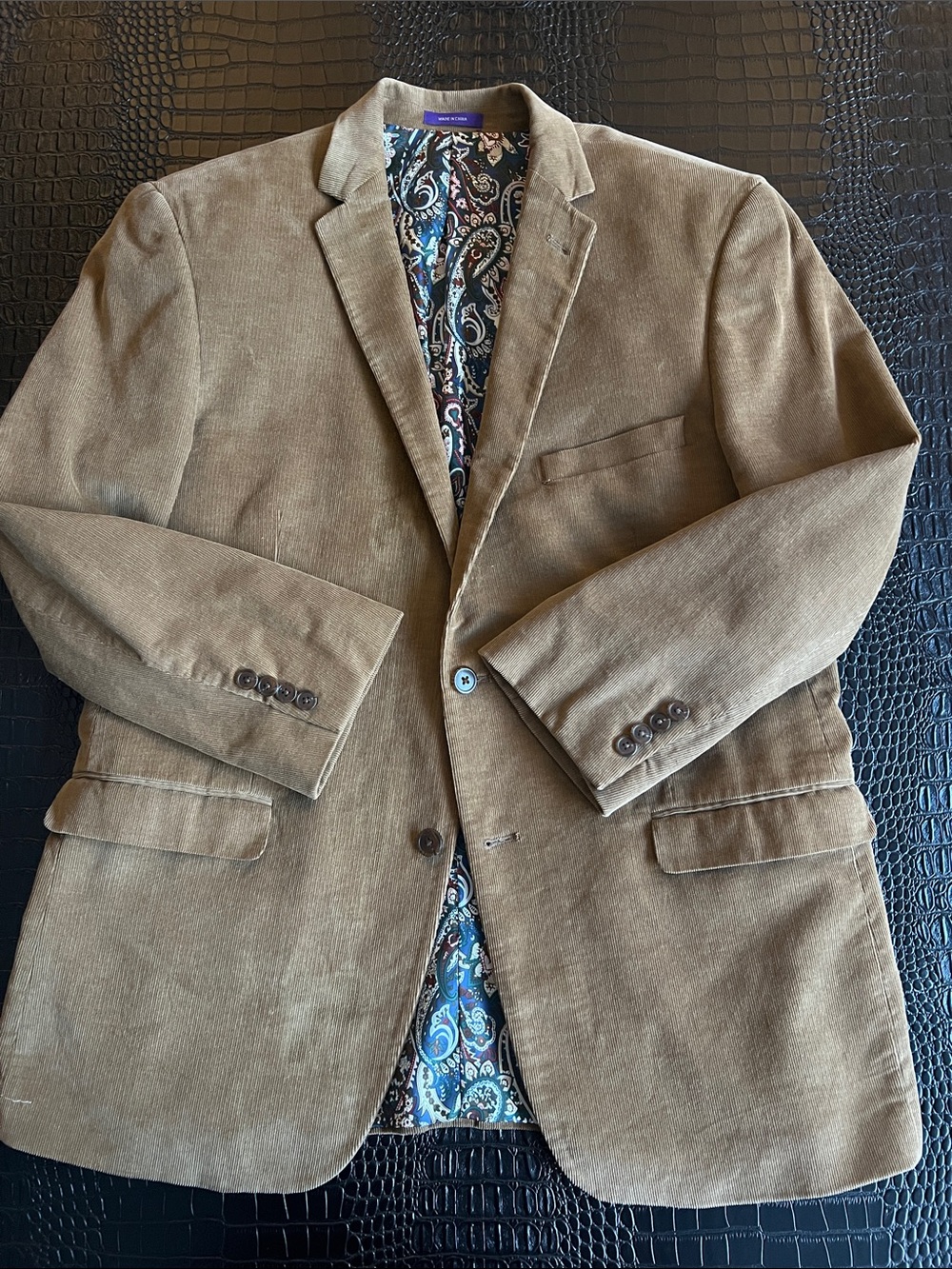 100% Cotton Alan Flusser Tan Corduroy Sport Coat with Paisley Lining